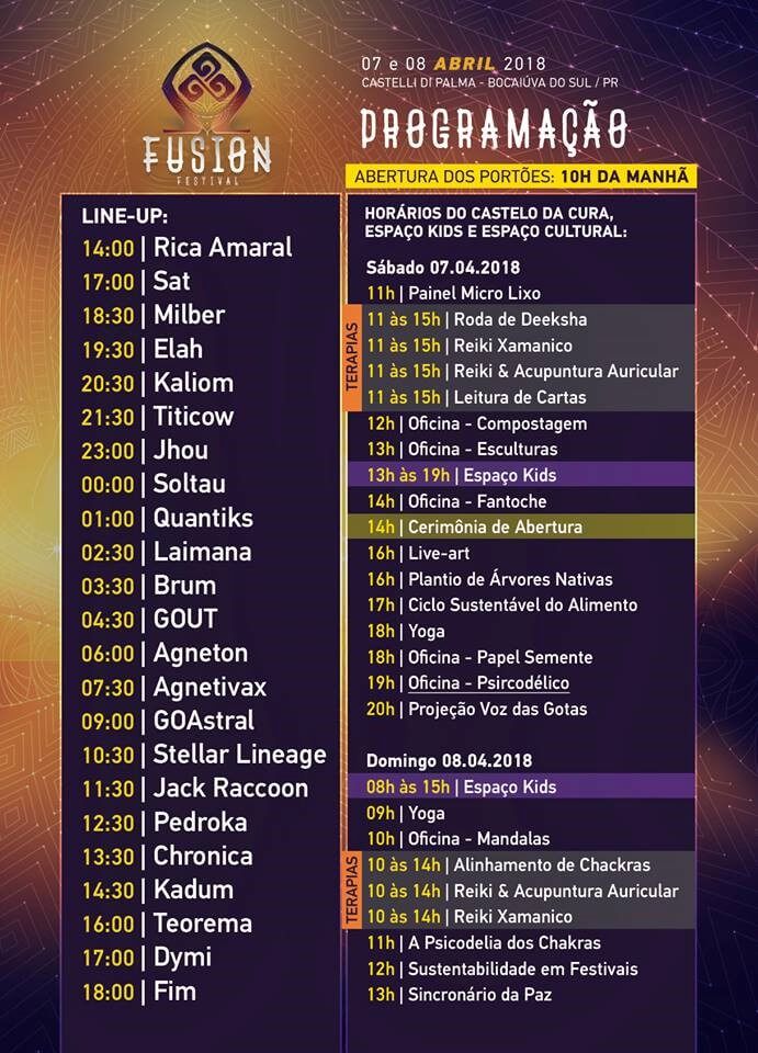 ></p><p>São esses pequenos detalhes que fazem a diferença pois essa praticidade de ter os horarios no próprio bolso facilita demais a vida.</p><p>Na entrada do evento, houve a arrecadação de alimentos que foram doados para a Paróquia Santo Antônio de Curitiba.</p><p>A estrutura do festival contava com mais de trinta horas de música eletrônica no <em>Main Floor</em>, espaço da cura, espaço cultural/ambiental, area de camping com sombra (que é um ponto bastante positivo), feira mix, praça de alimentação e chalé privativo opcional pago à parte.</p><p style=